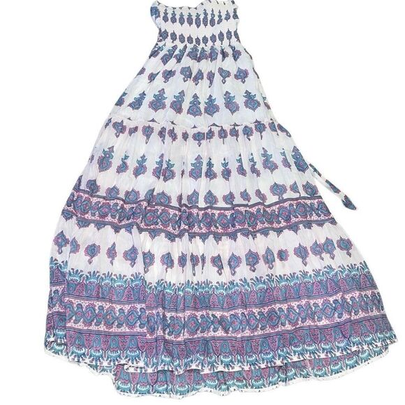 Alicia Bell Hazel Maxi Dress Turquoise Pink Drop Tiered Silk Blend size XS - Picture 3 of 11